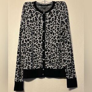 Ann Taylor Sweater Women Large Button Cardigan Leopard Print Rockabilly Goth